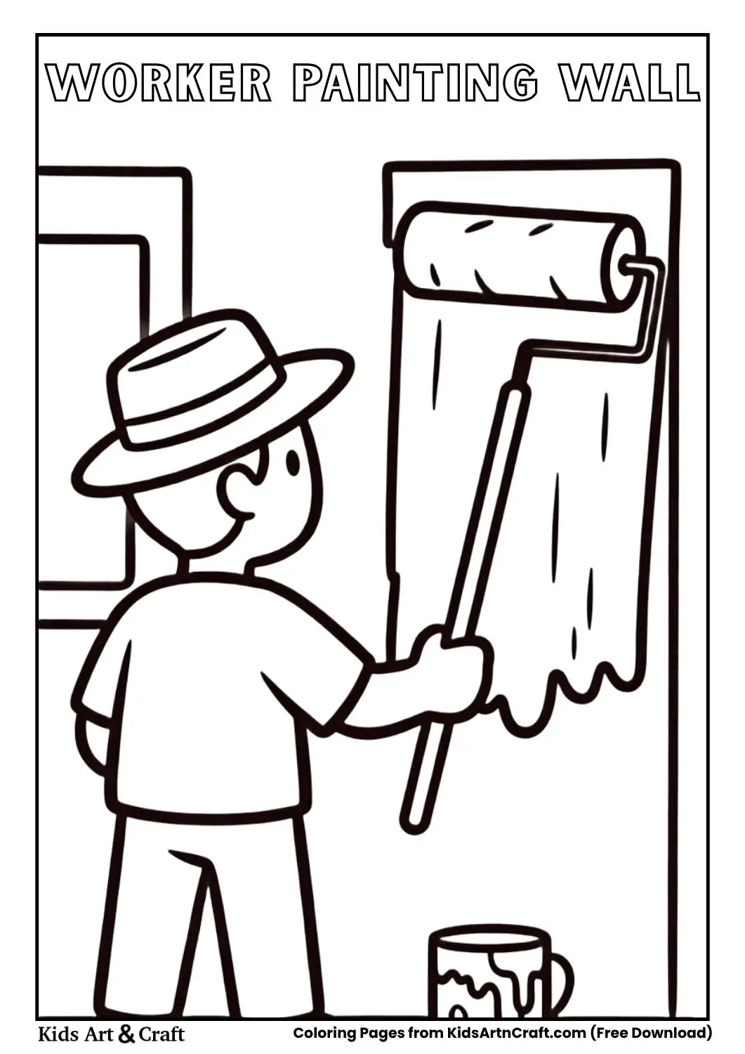 Worker painting wall with roller coloring page