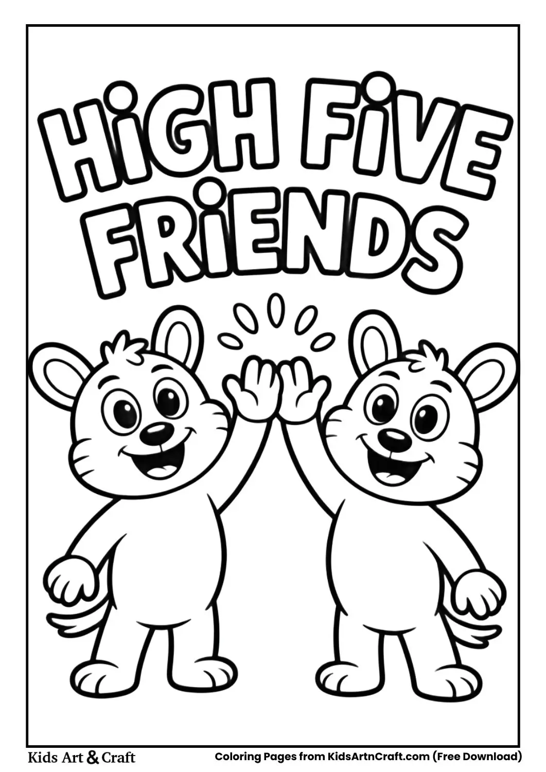Cartoon animals high five friendship coloring card