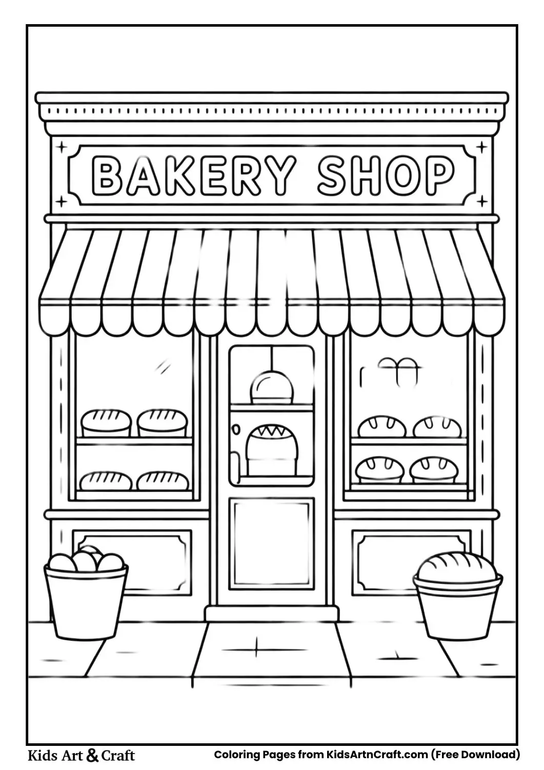 Bakery Shop coloring page with bread and buns