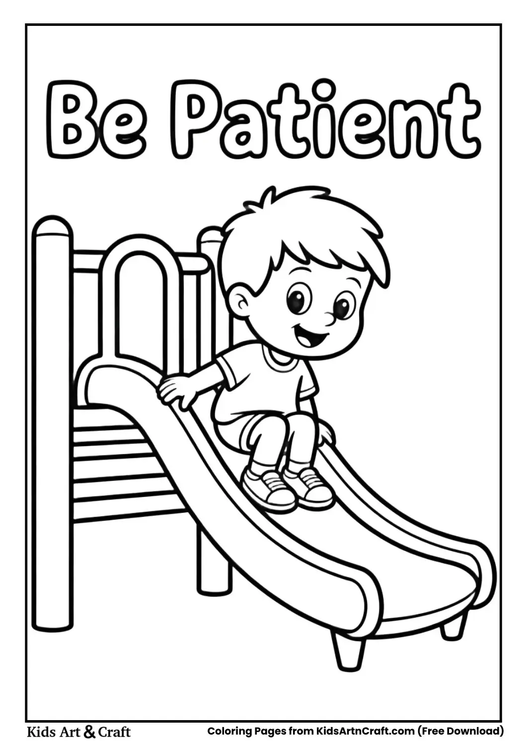 child waiting turn playground slide coloring page