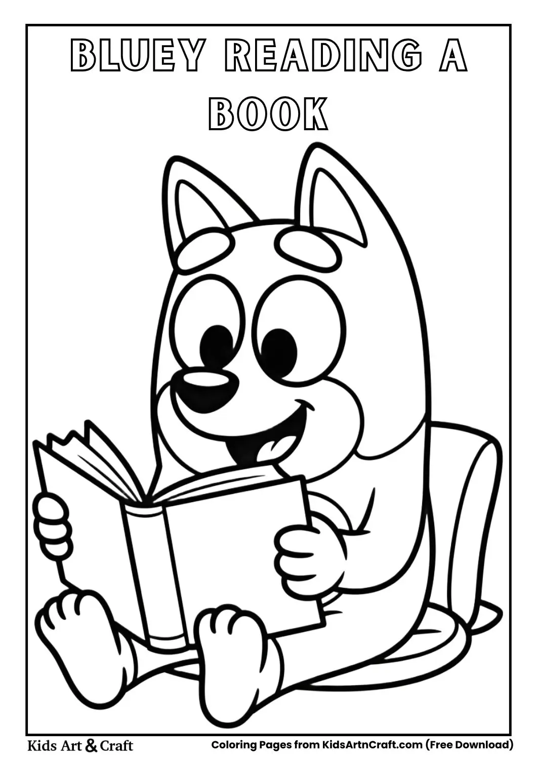 Bluey reading a book coloring page