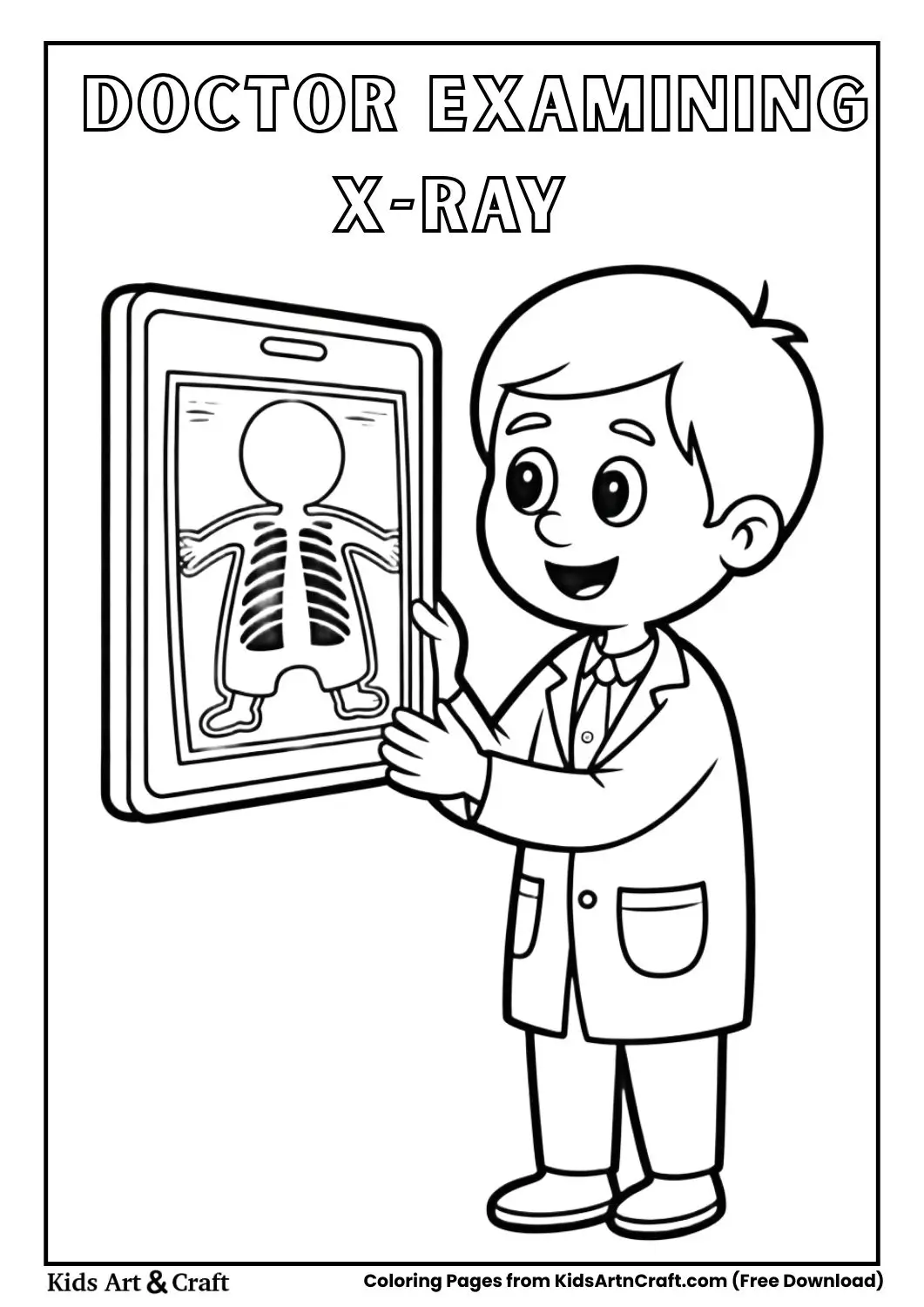 doctor looking at x-ray image black and white coloring page