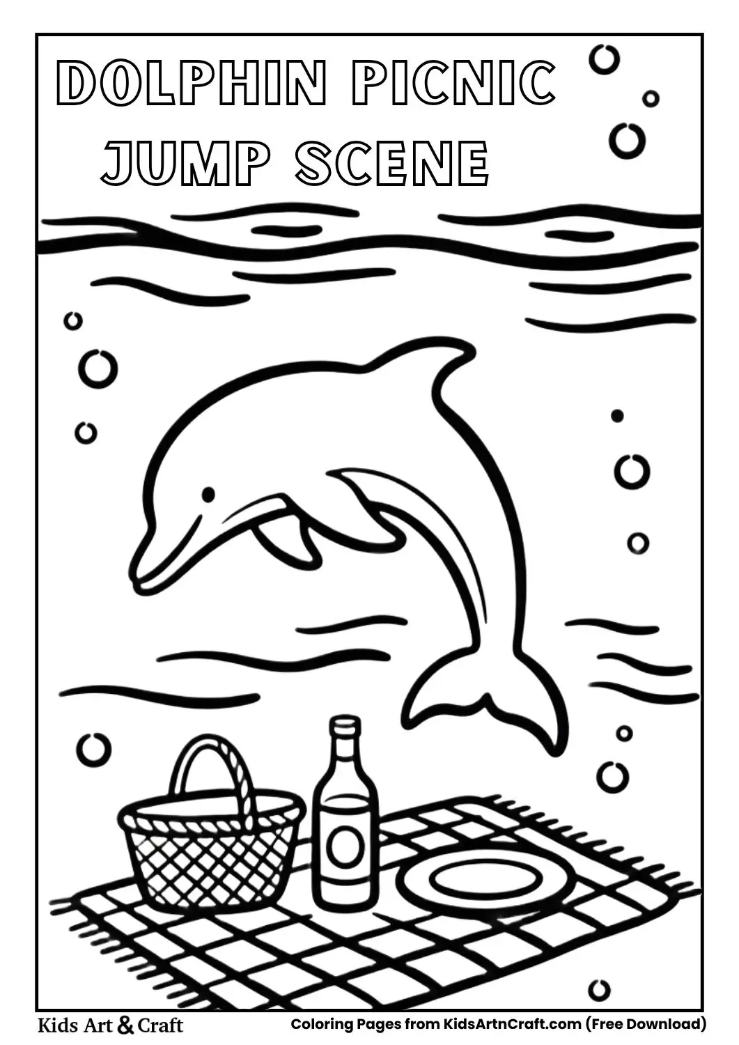 Dolphin jumping near picnic coloring page