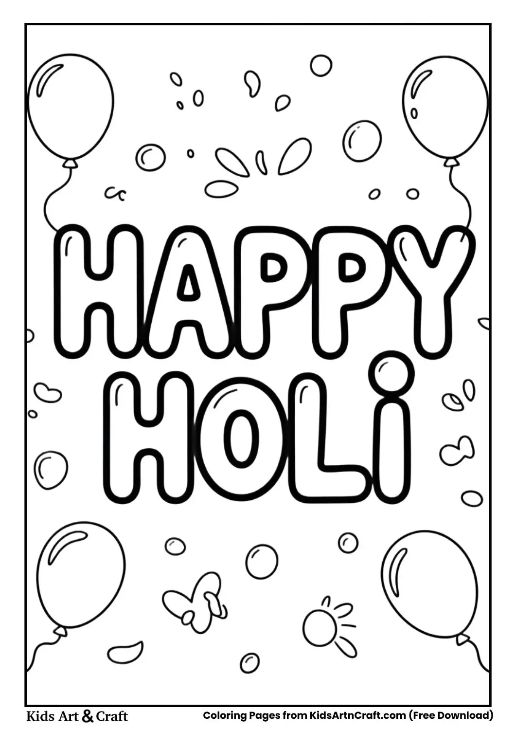 Happy Holi text with balloons black and white