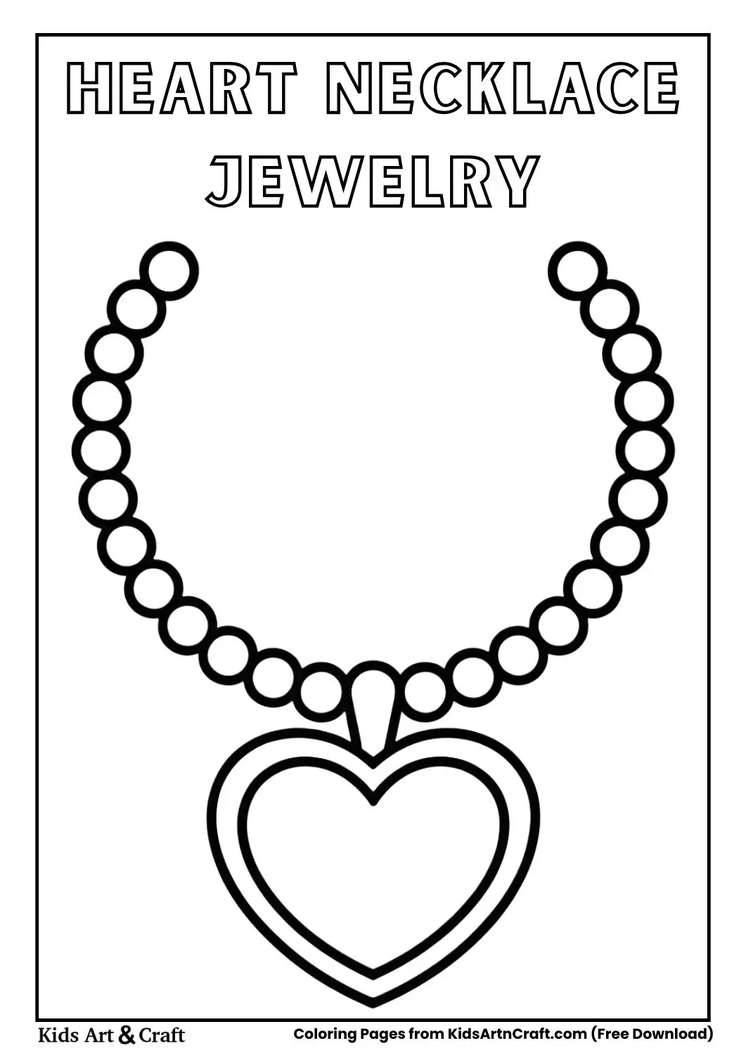 Necklace with heart pendant kids accessories coloring page