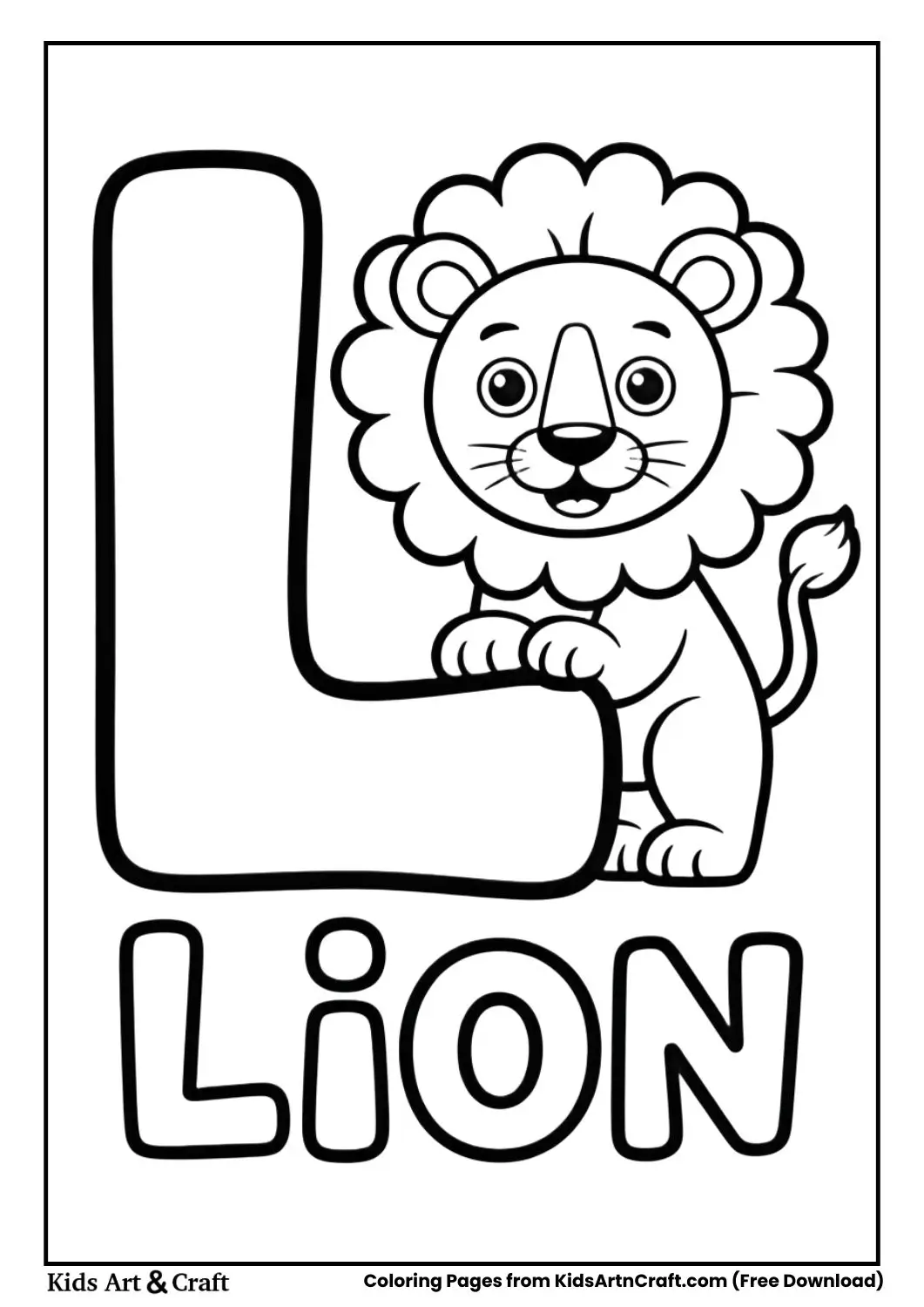 L for Lion coloring page with cute lion