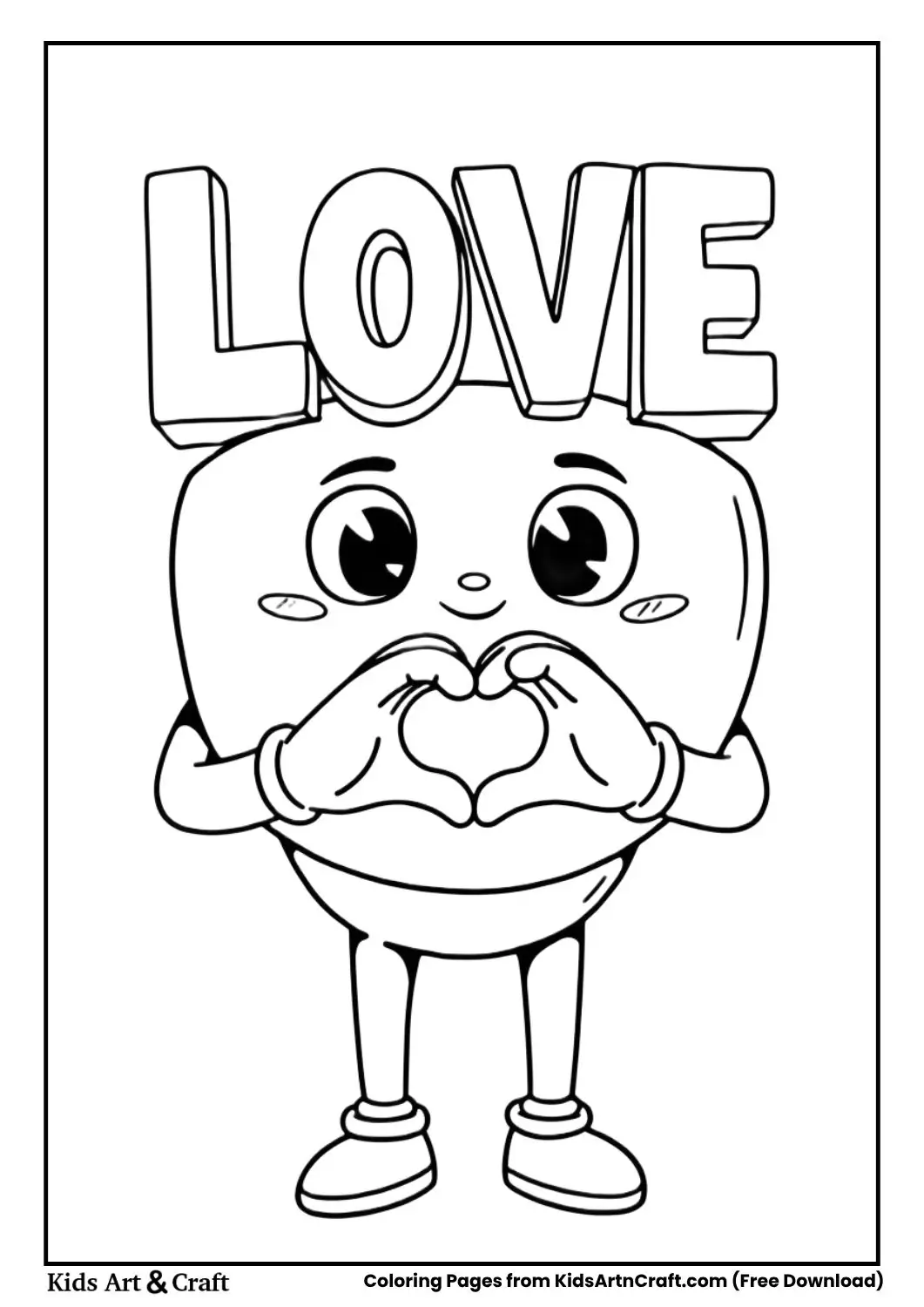 Heart hand love gesture coloring page for kids