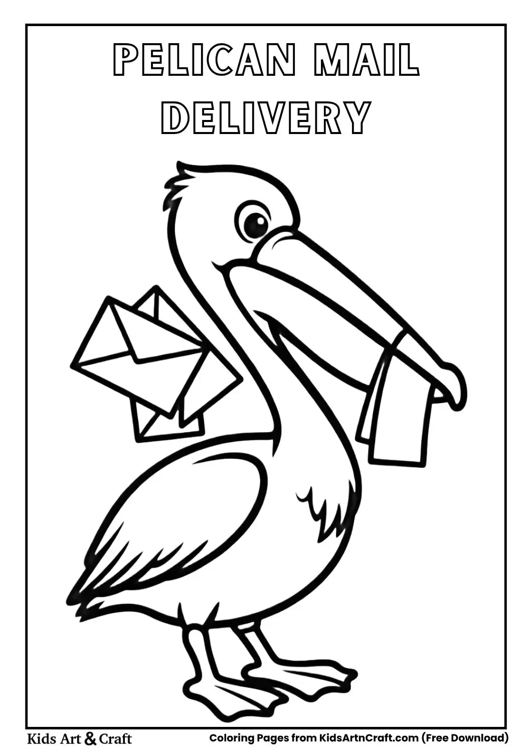 pelican carrying letters in pouch coloring page