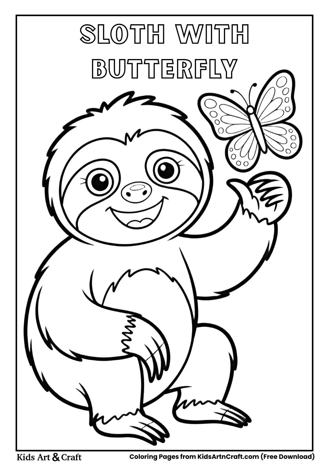 Sloth with a butterfly on its hand