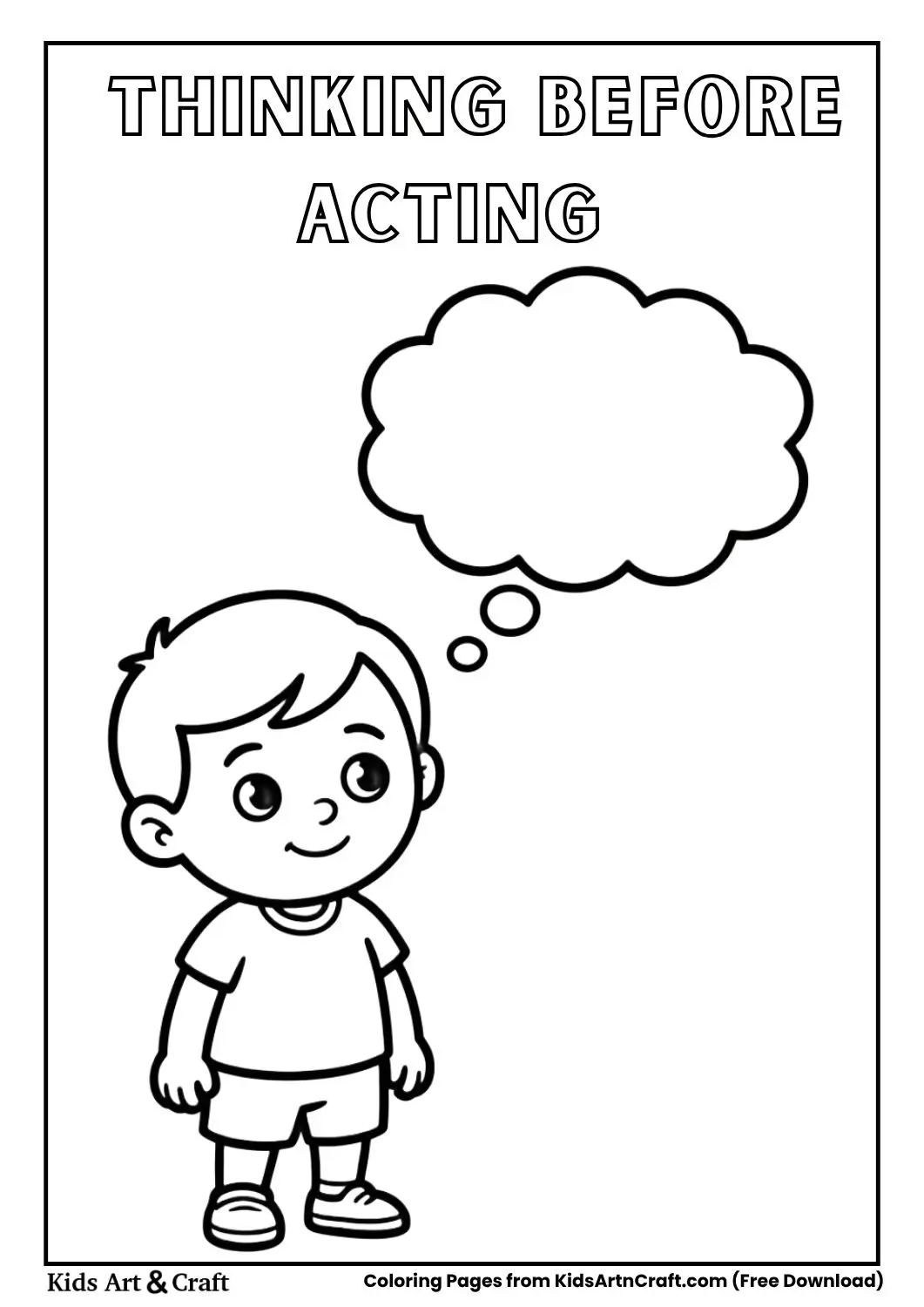 child thinking quietly before acting simple mindfulness coloring page