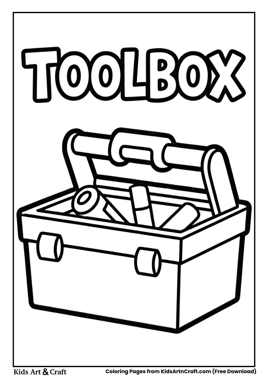 Simple toolbox coloring page with the word Toolbox above