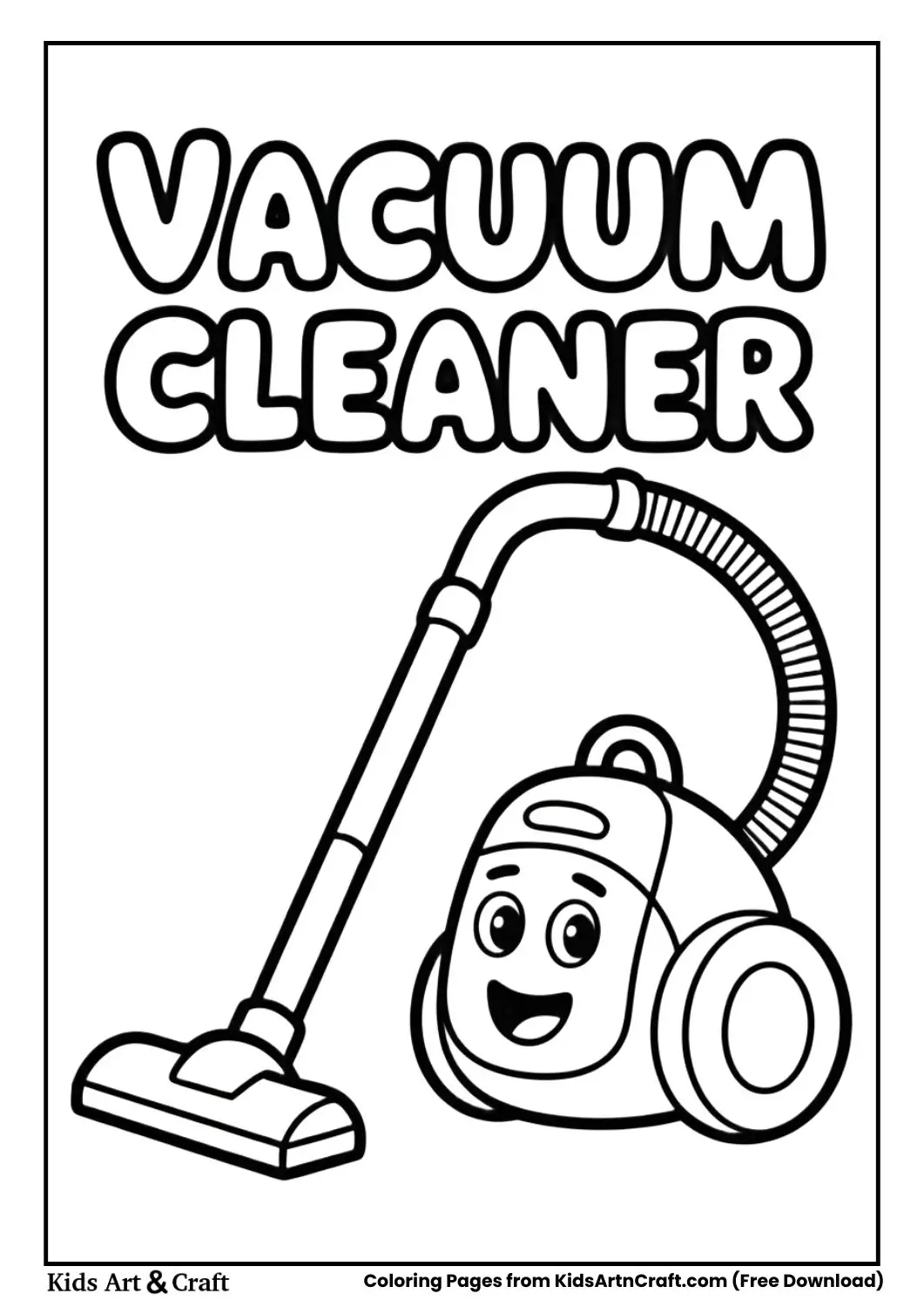 Cute cartoon vacuum cleaner coloring page labeled vacuum cleaner