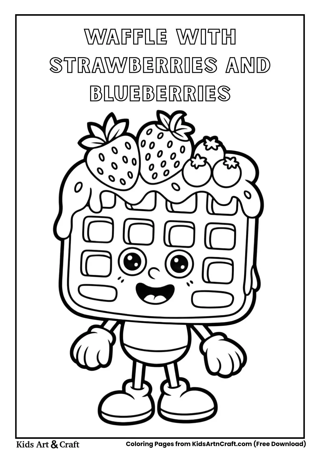 waffle with strawberries and blueberries black and white coloring page