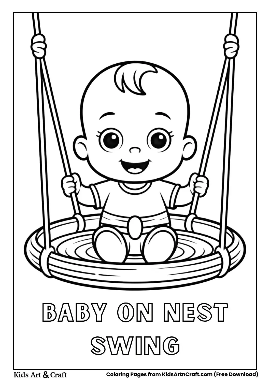 baby sitting in round nest swing coloring page