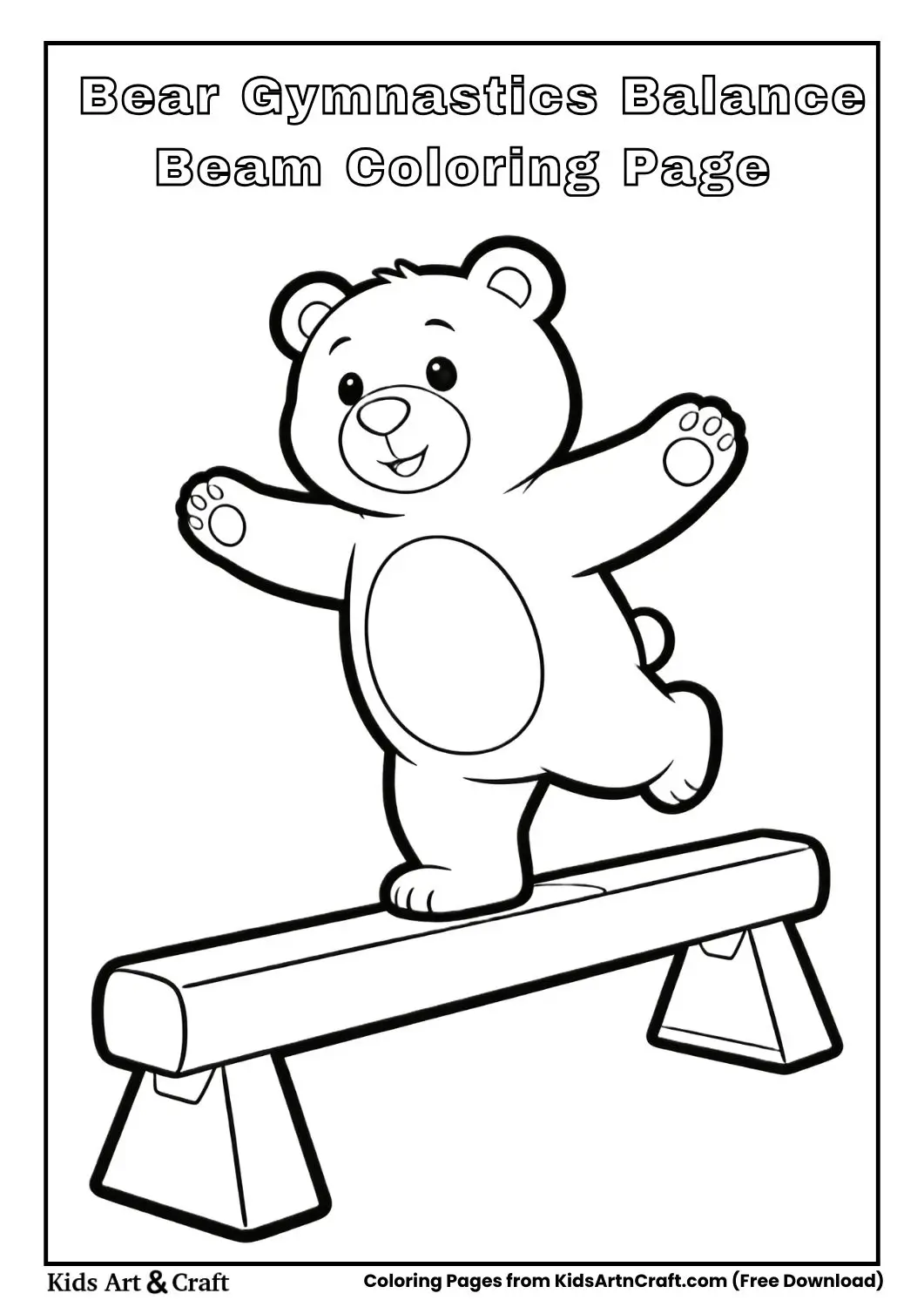 Bear balancing on beam simple outline coloring sheet