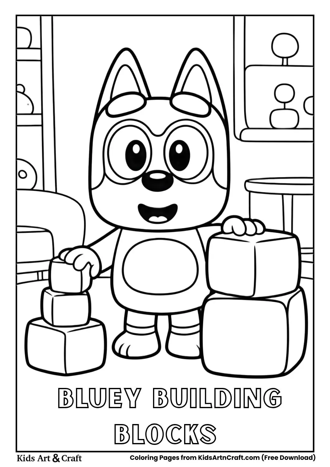 Bluey stacking toy blocks coloring page