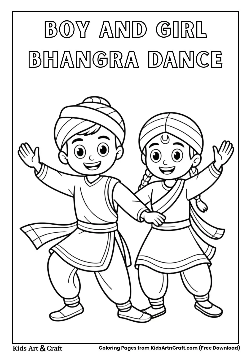 boy and girl performing bhangra dance kids coloring page