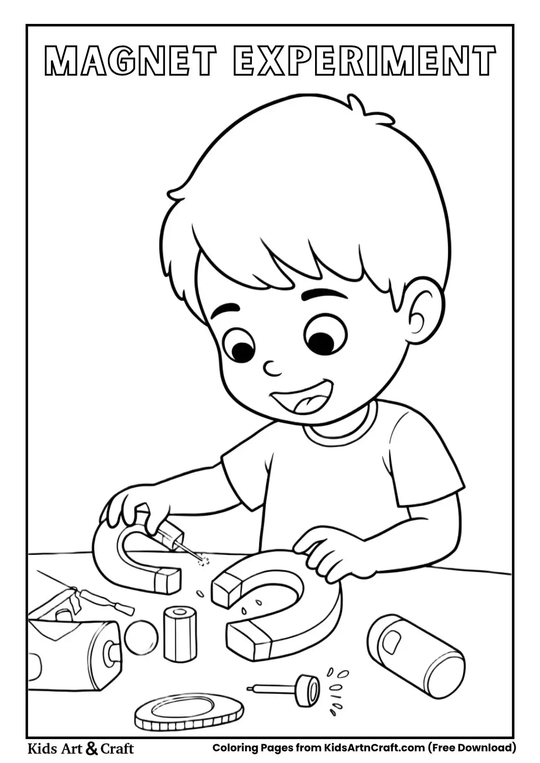 Child experimenting with magnet and objects