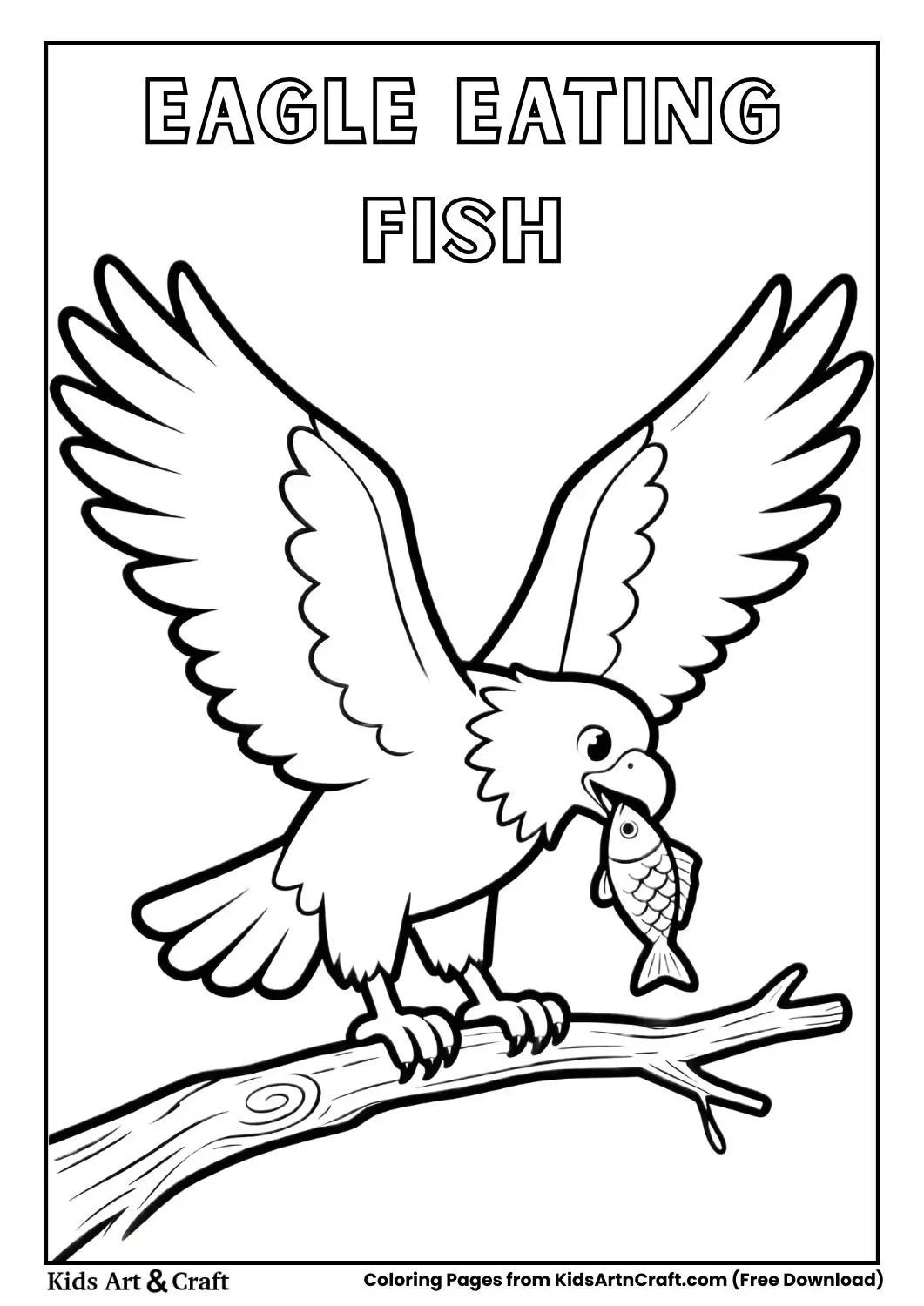 Eagle eating fish branch coloring page for kids