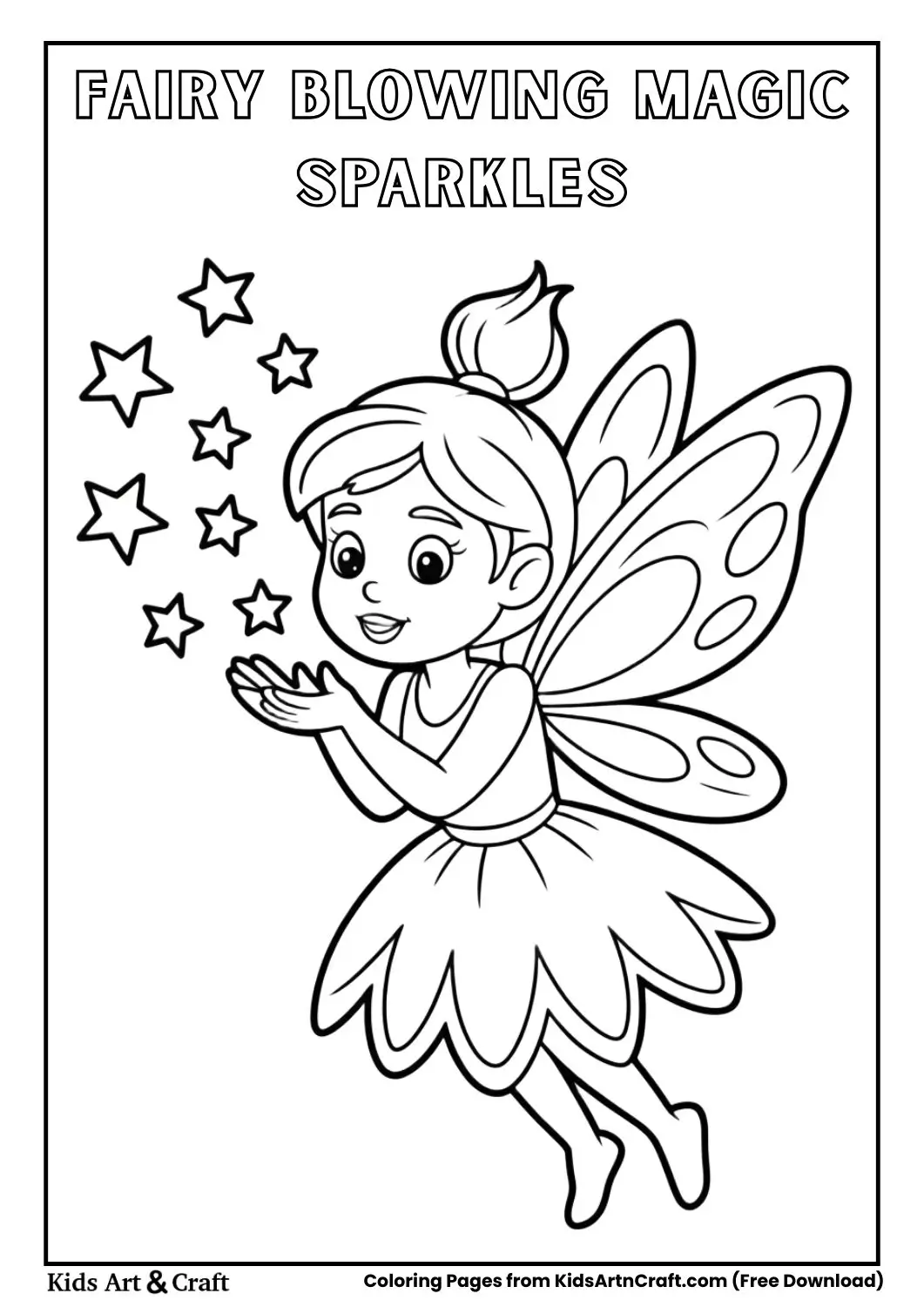 Fairy blowing magical sparkles from her hands coloring page