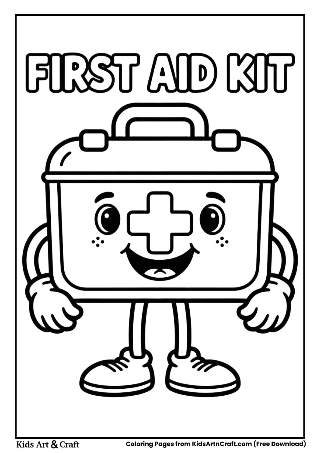 Cartoon first aid kit with cross coloring page
