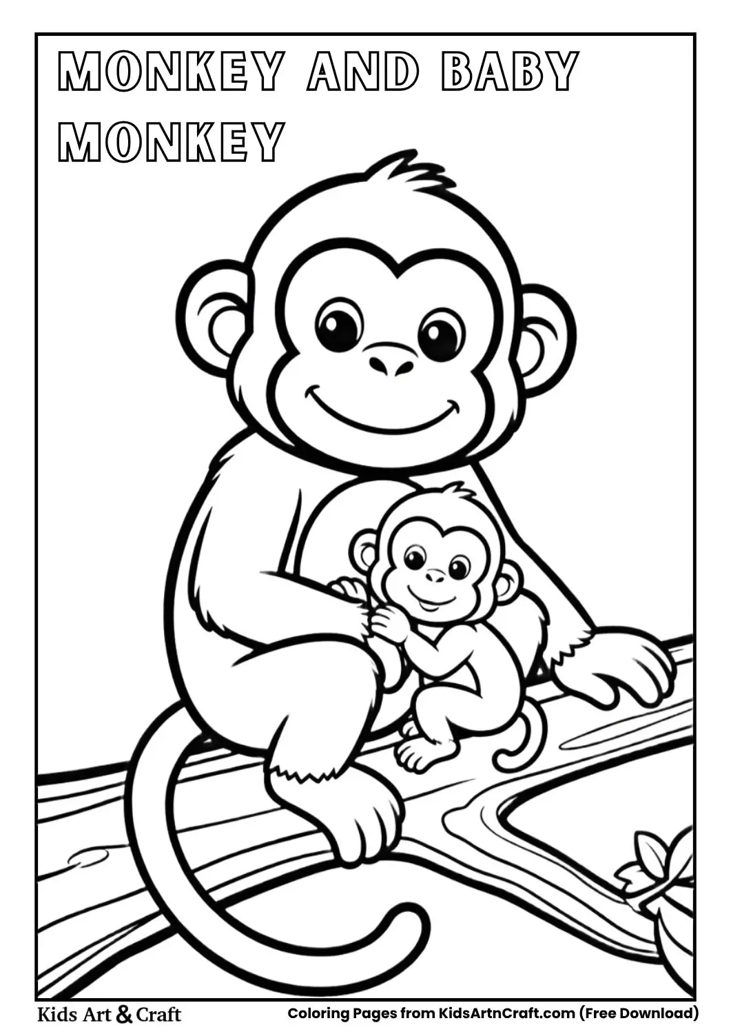 monkey holding baby tree coloring page