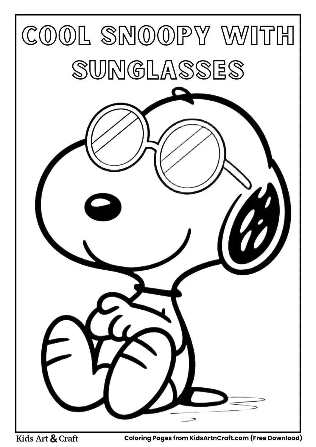 Snoopy wearing sunglasses cool cartoon coloring page