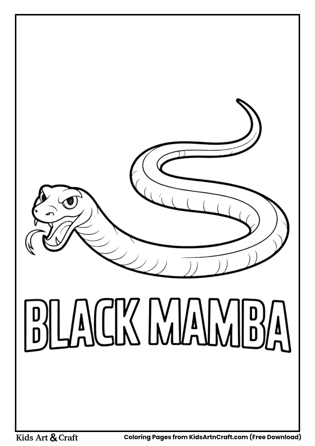 Black mamba moving fast cartoon coloring page