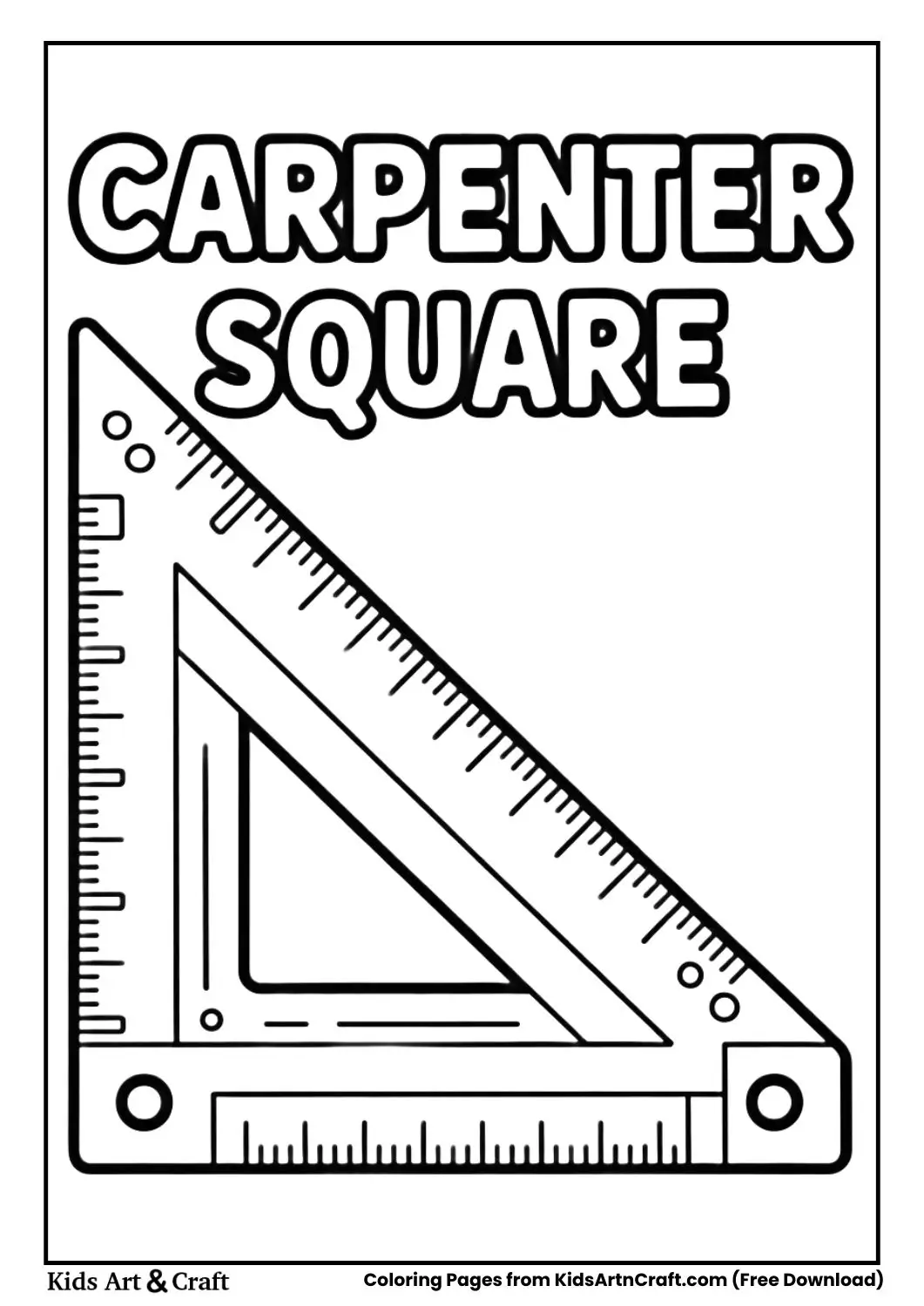 carpenter square ruler coloring page with bold lines and label above