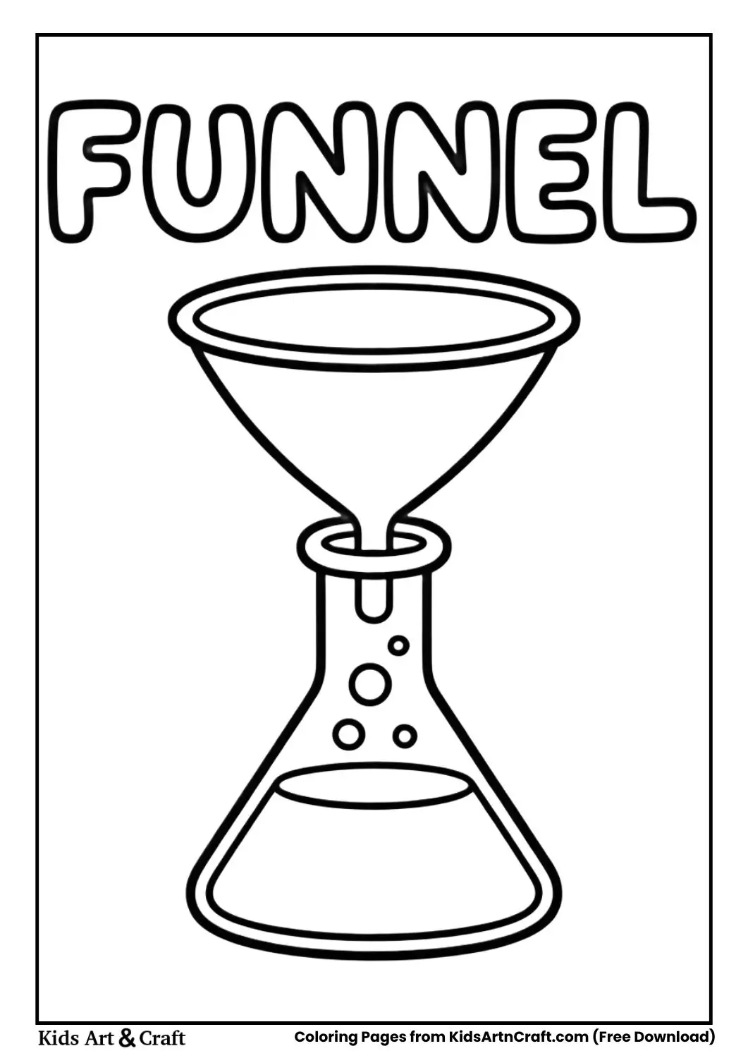 laboratory funnel pouring liquid black and white coloring page for kids