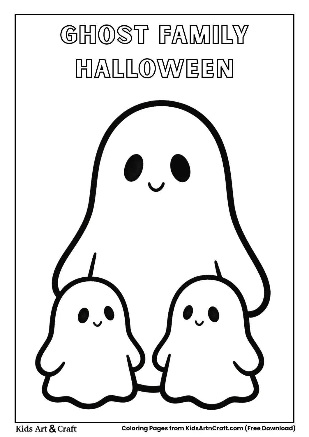 Big ghost with two small ghosts, simple family coloring page