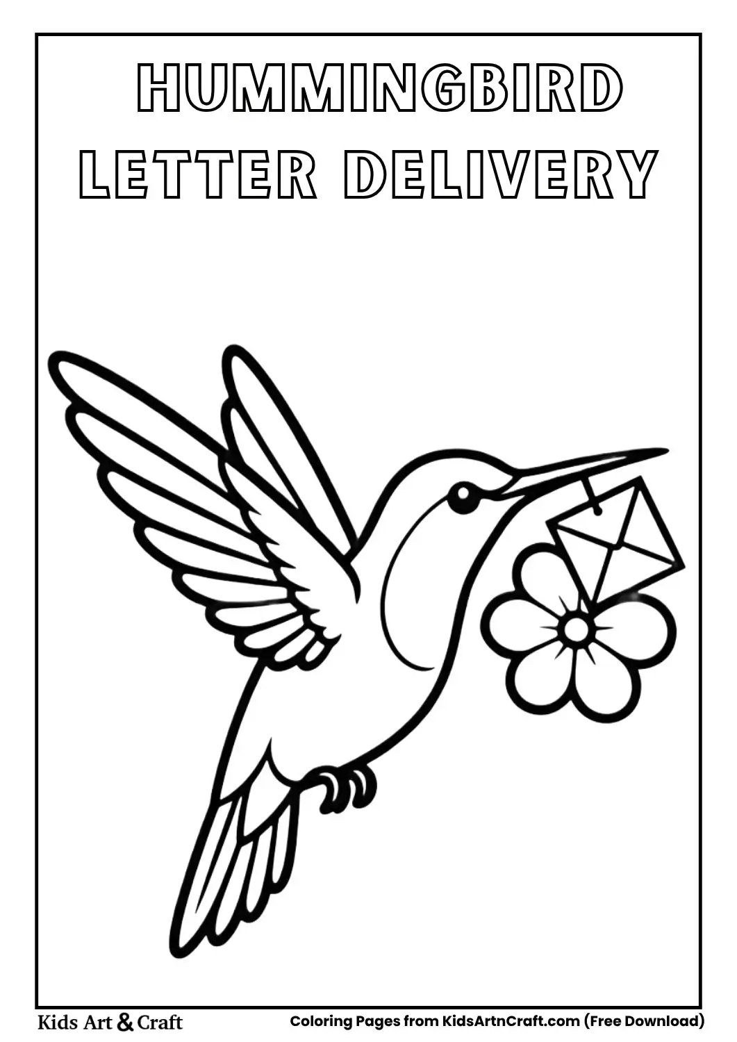 hummingbird delivering letter to flower coloring page