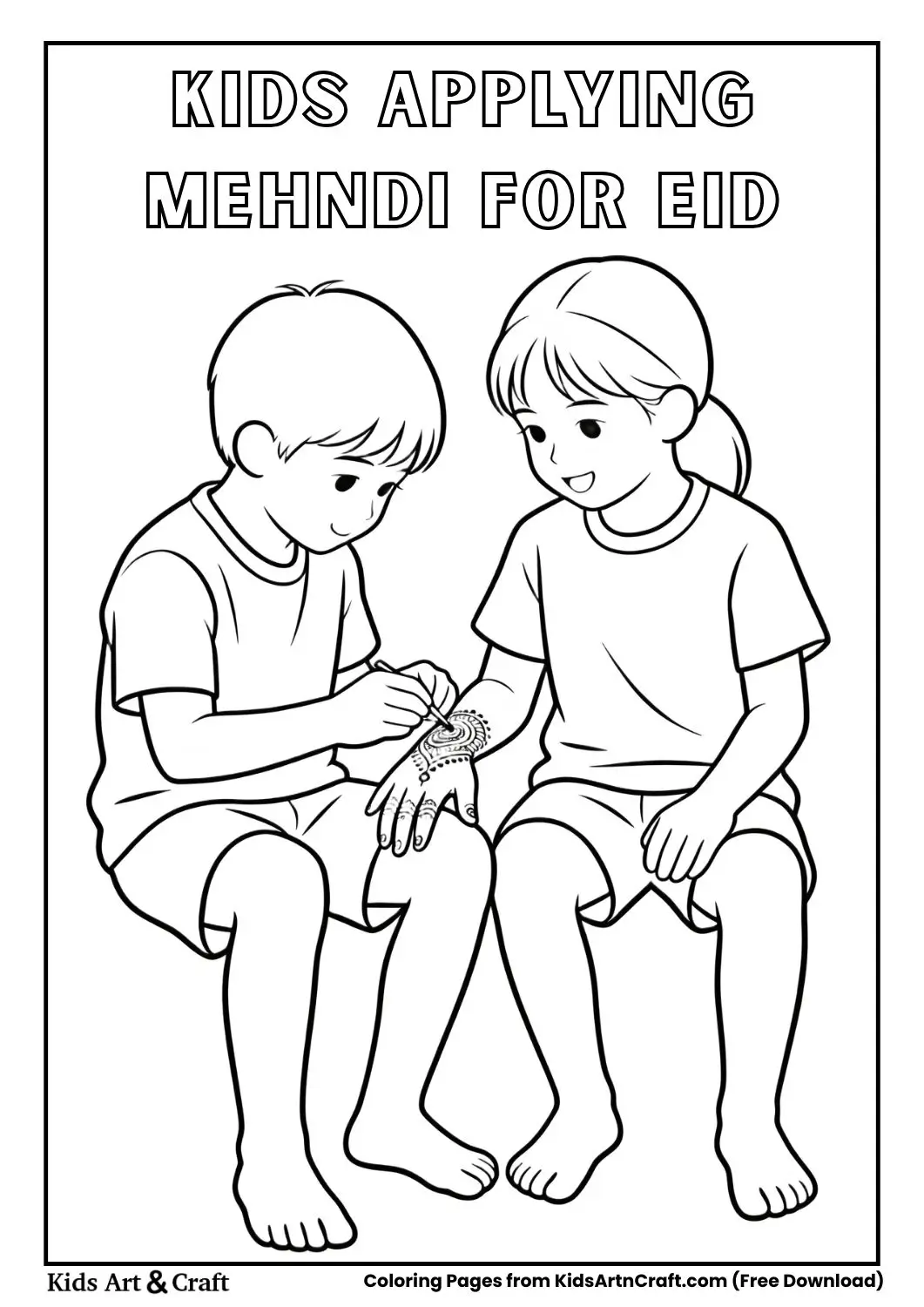 Children applying mehndi simple line drawing