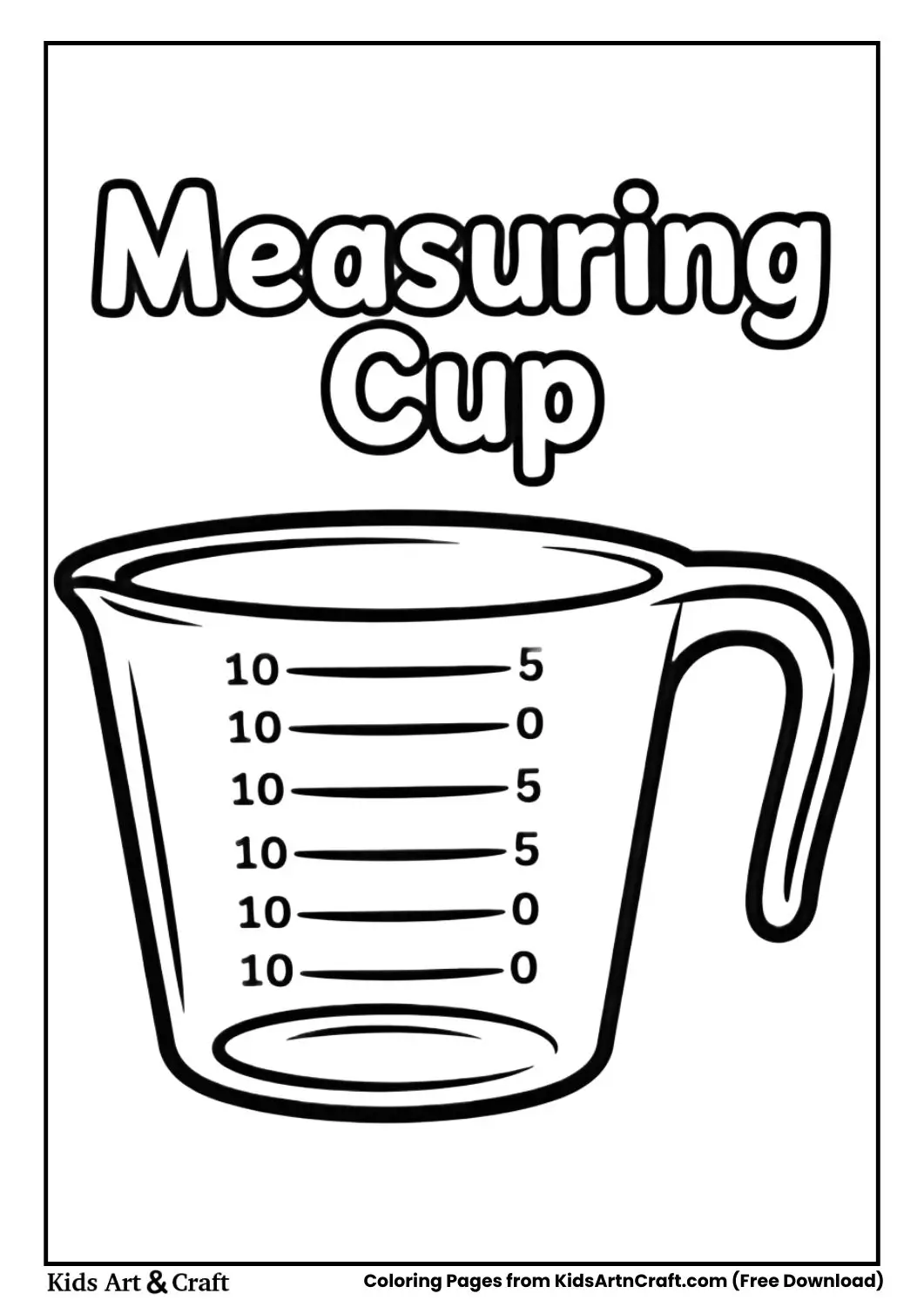 measuring cup kitchen measuring tool black and white coloring page for kids