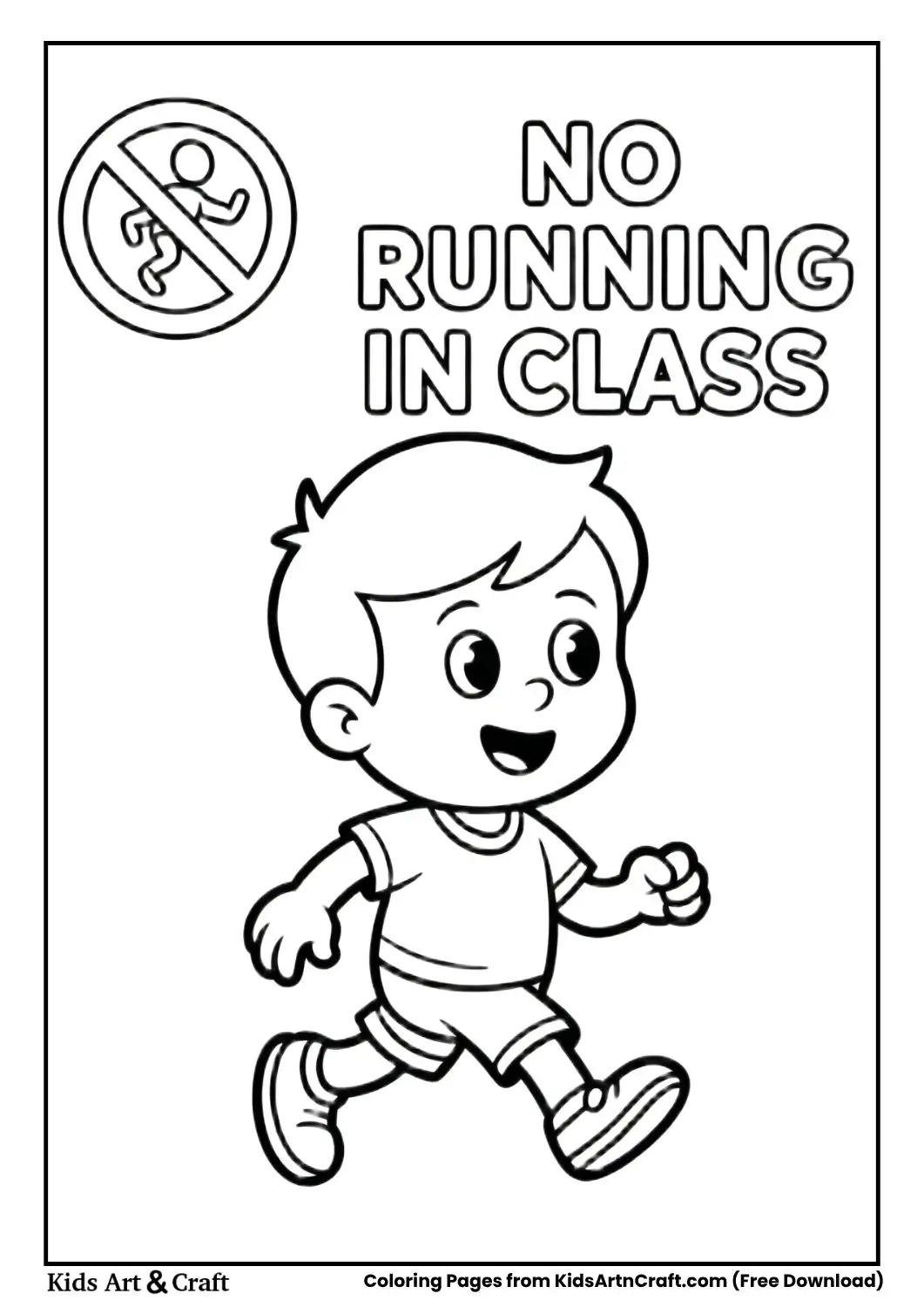 Child walking calmly no running rule coloring page