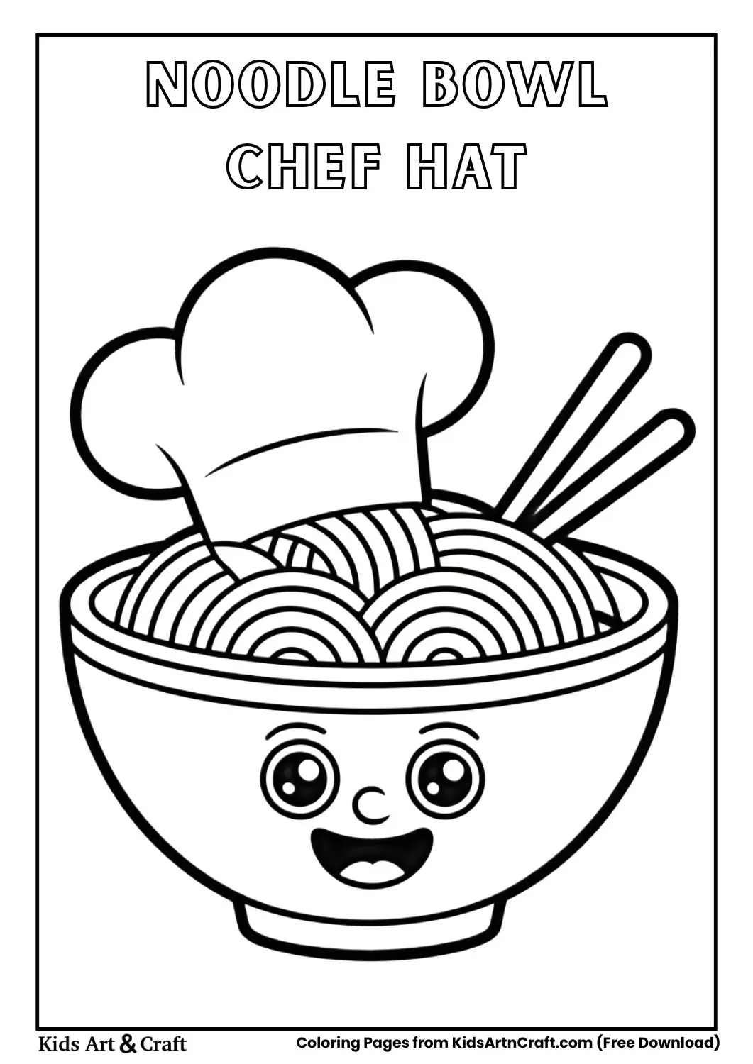 Cute noodle bowl wearing chef hat coloring page