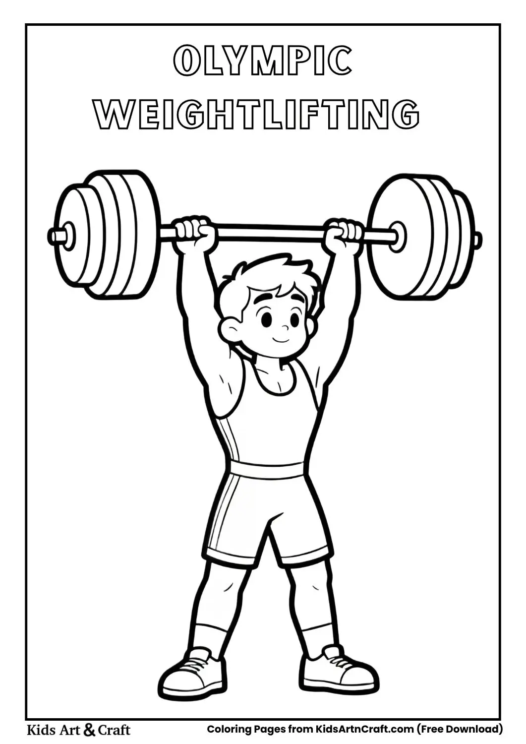 weightlifting athlete lifting barbell black and white coloring page
