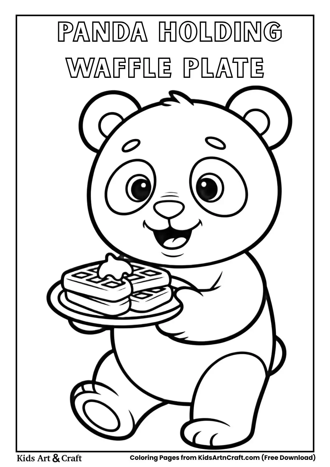 cute panda holding plate of waffles kids coloring page