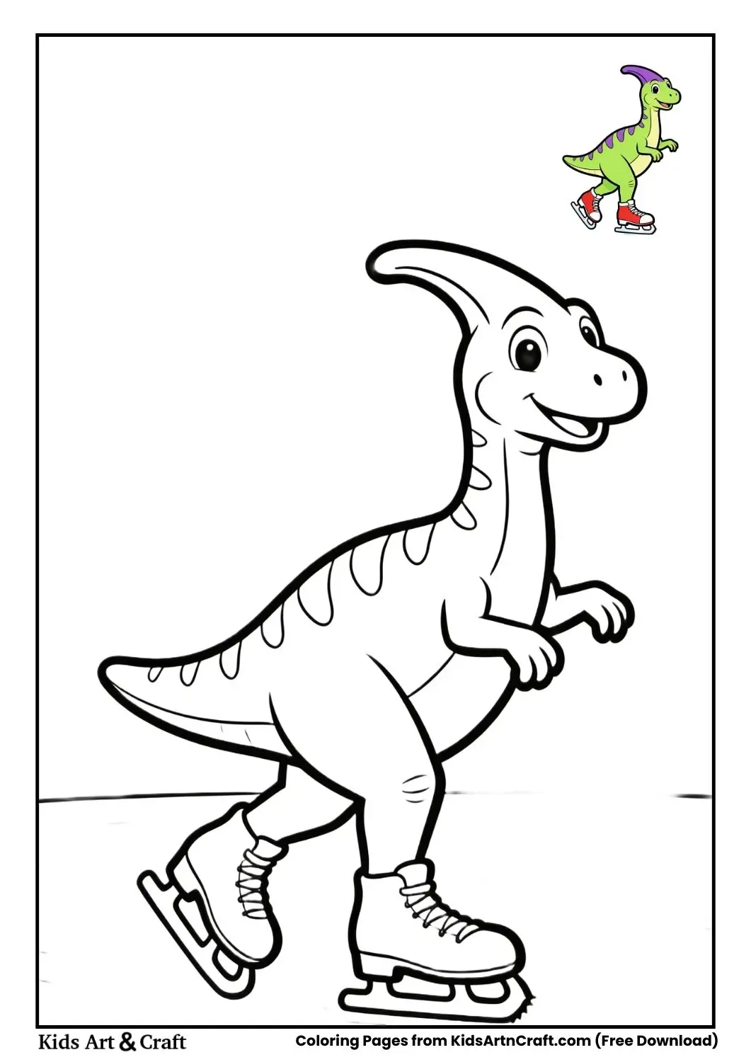 Black and white Parasaurolophus ice skating