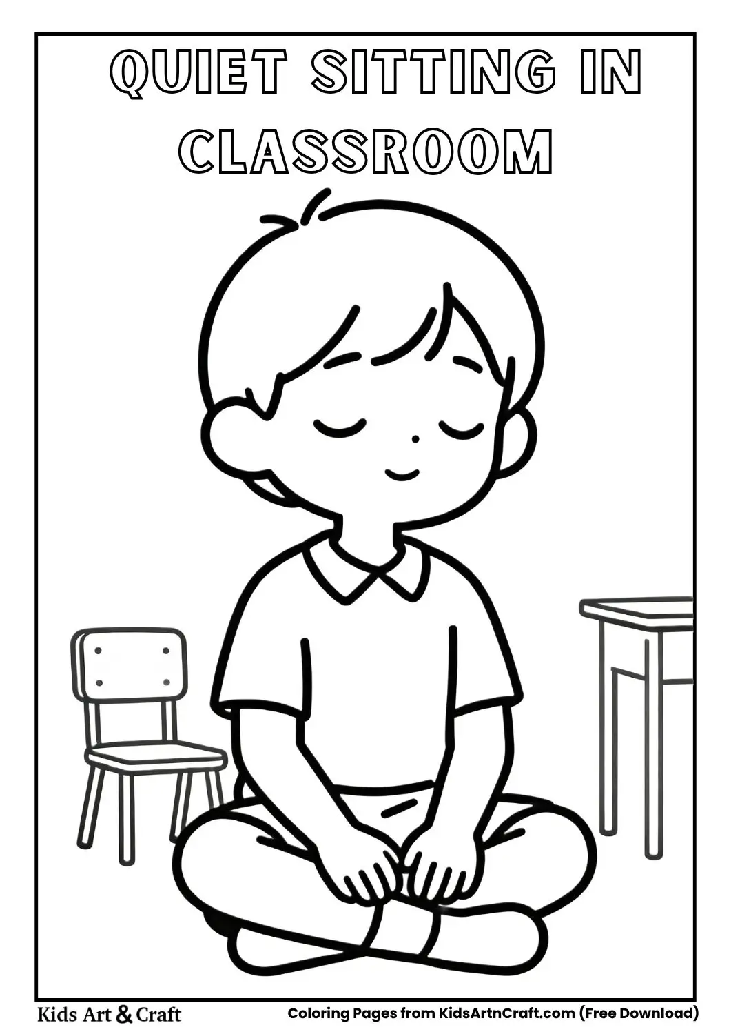 child sitting quietly in classroom simple coloring page for kids