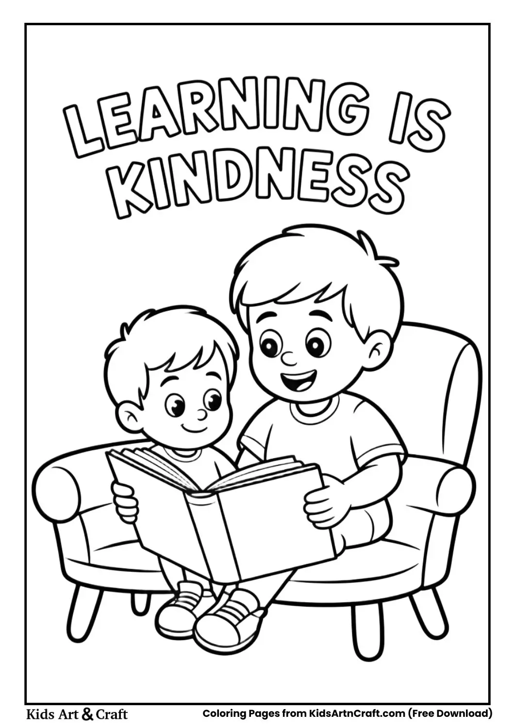 child reading book to younger sibling coloring page