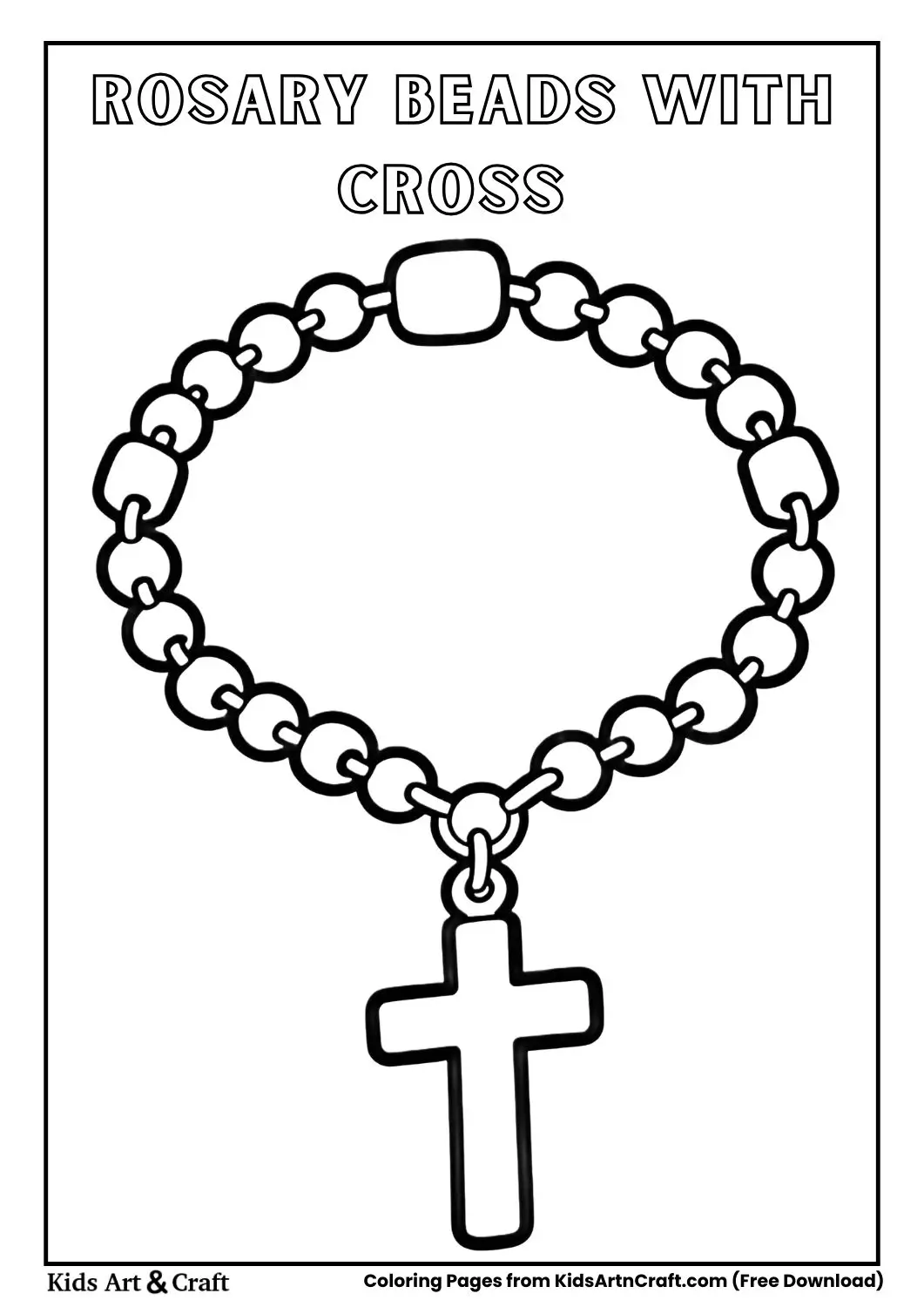 rosary beads with small cross black and white coloring page