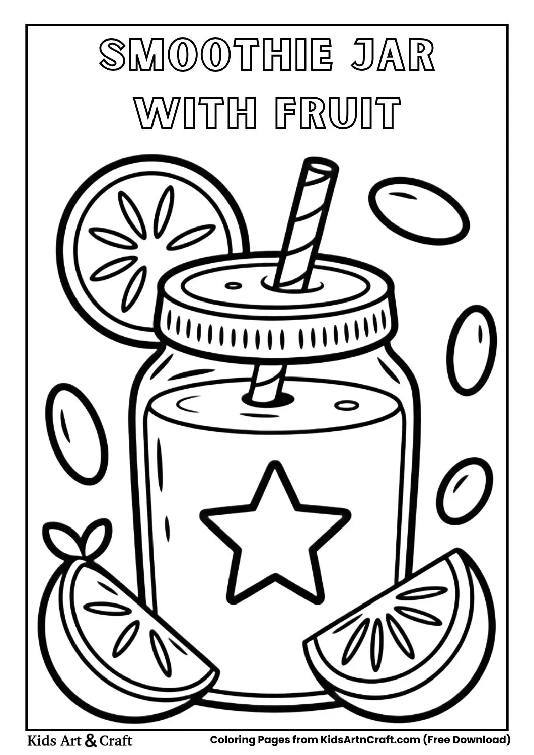 Black and white smoothie jar surrounded by fruit slices.