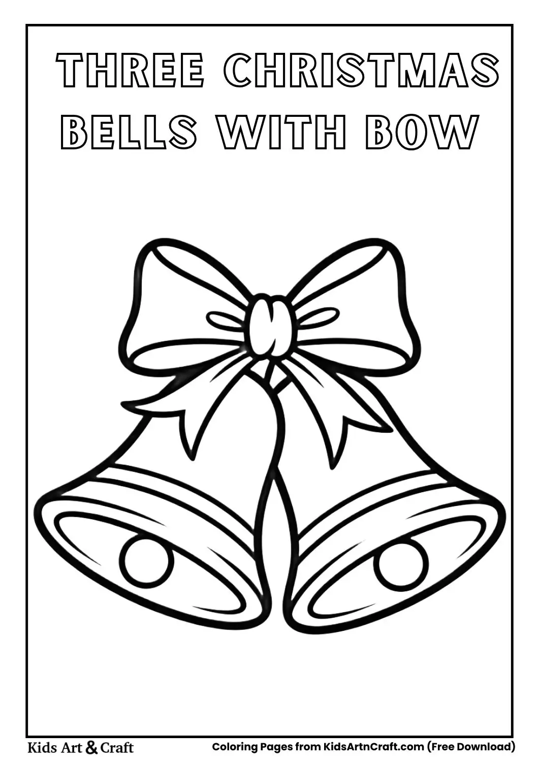 three christmas bells tied with bow black and white coloring page