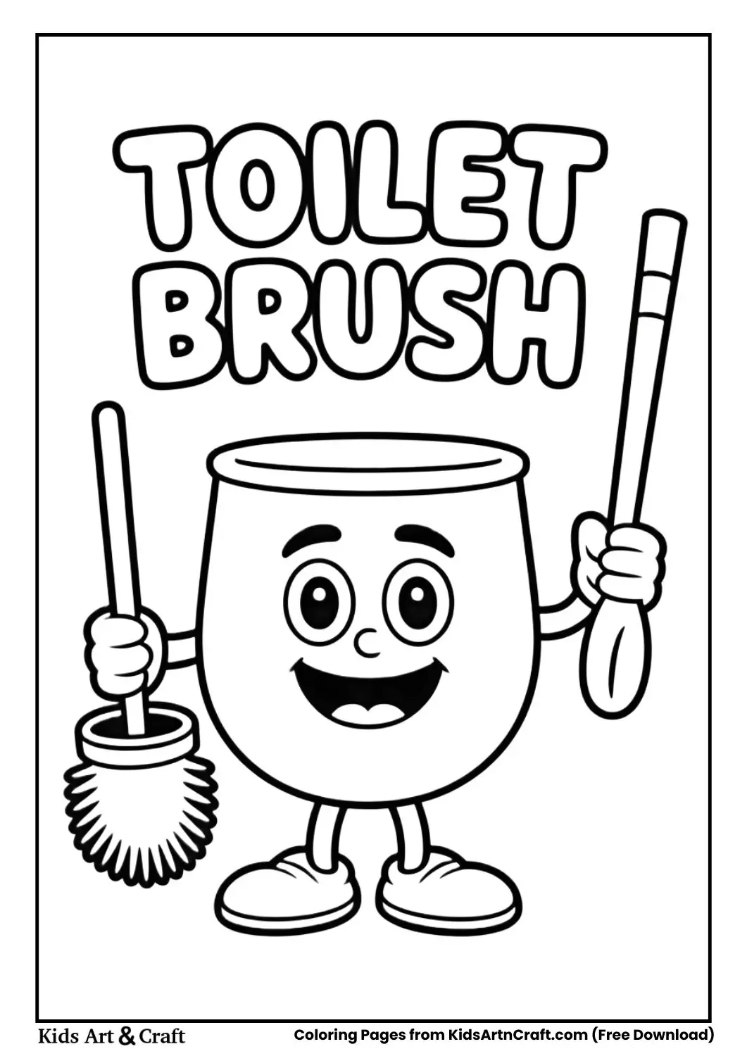 Cartoon toilet brush coloring page labeled toilet brush