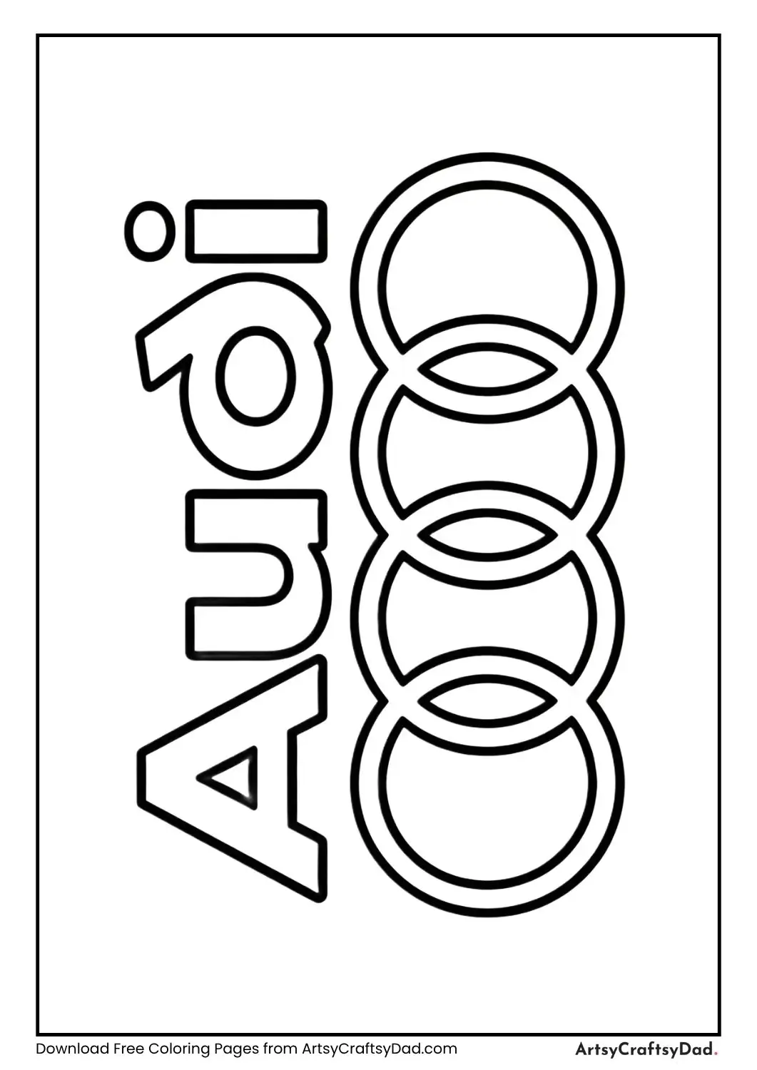 Audi rings logo coloring page with label on top