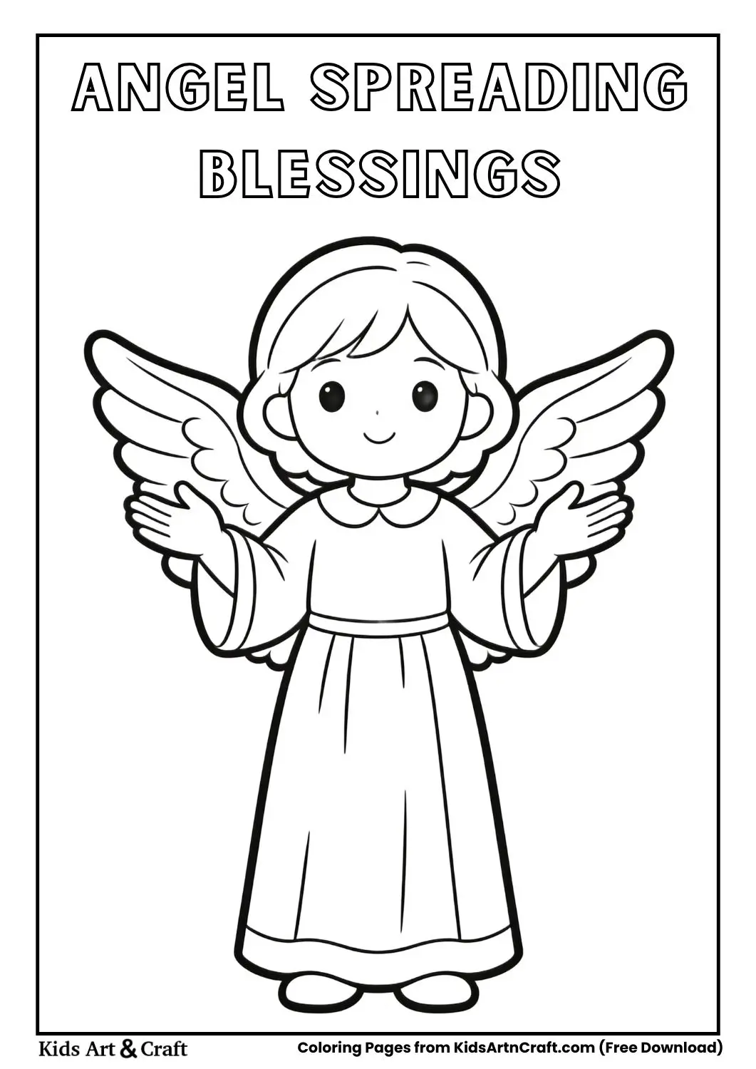 Angel with open hands spreading blessings simple coloring page