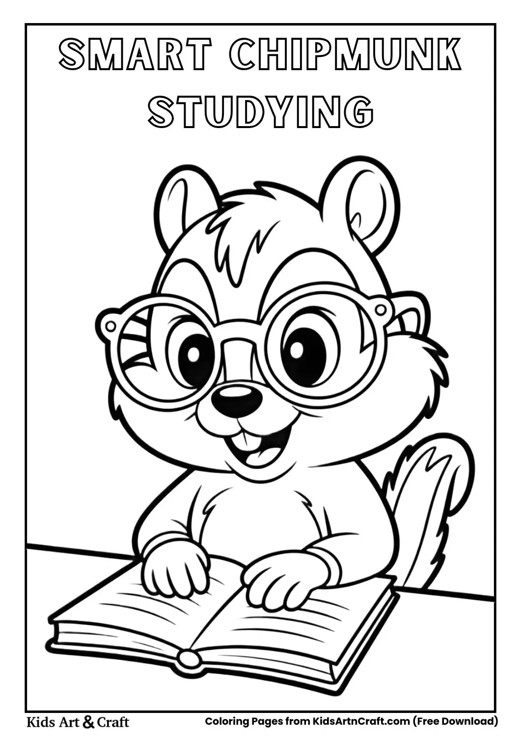 cartoon chipmunk studying at desk with books coloring page