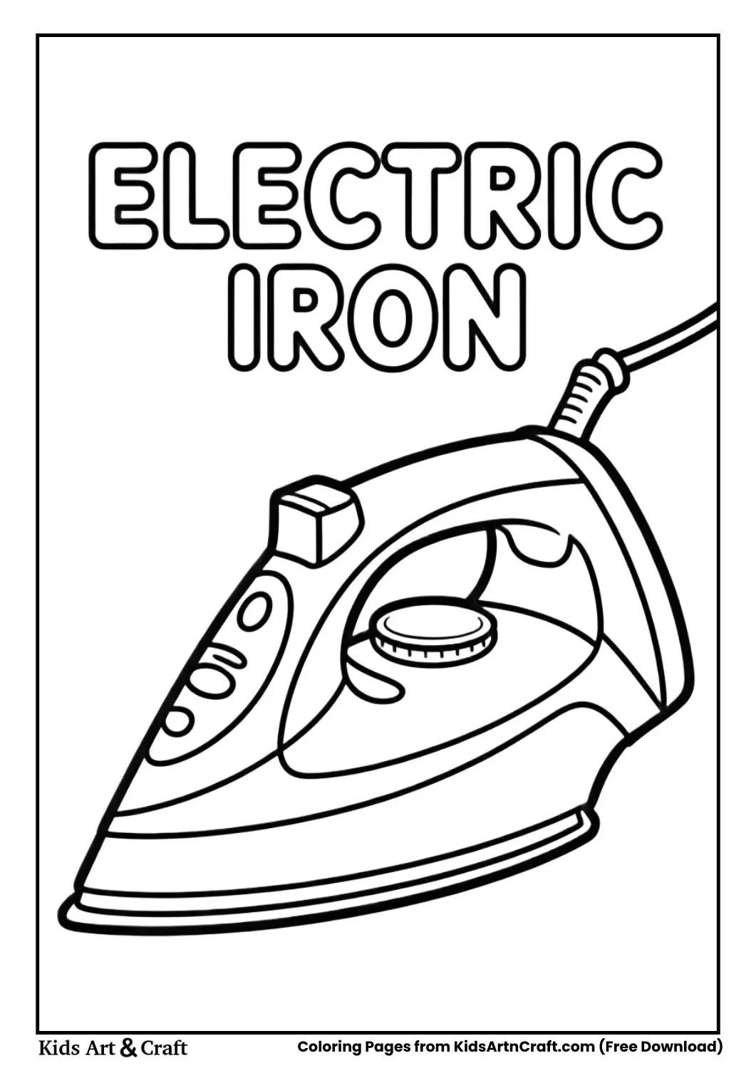 Electric iron coloring page for kids black and white