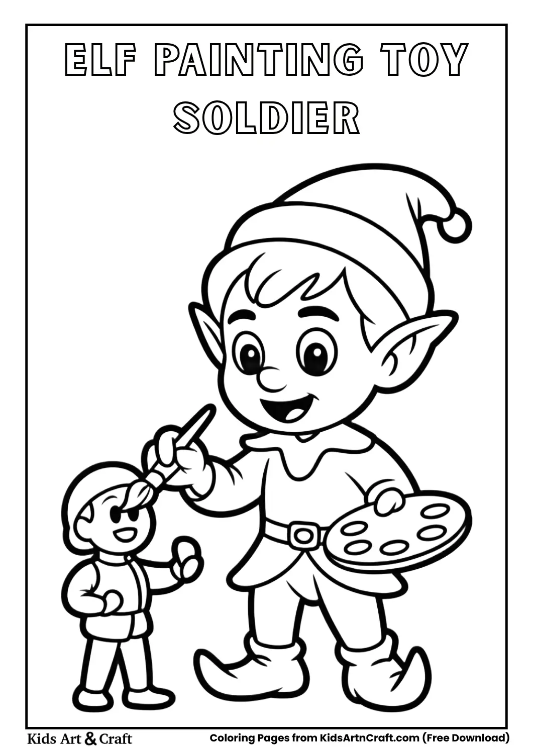 Elf painting toy soldier coloring page